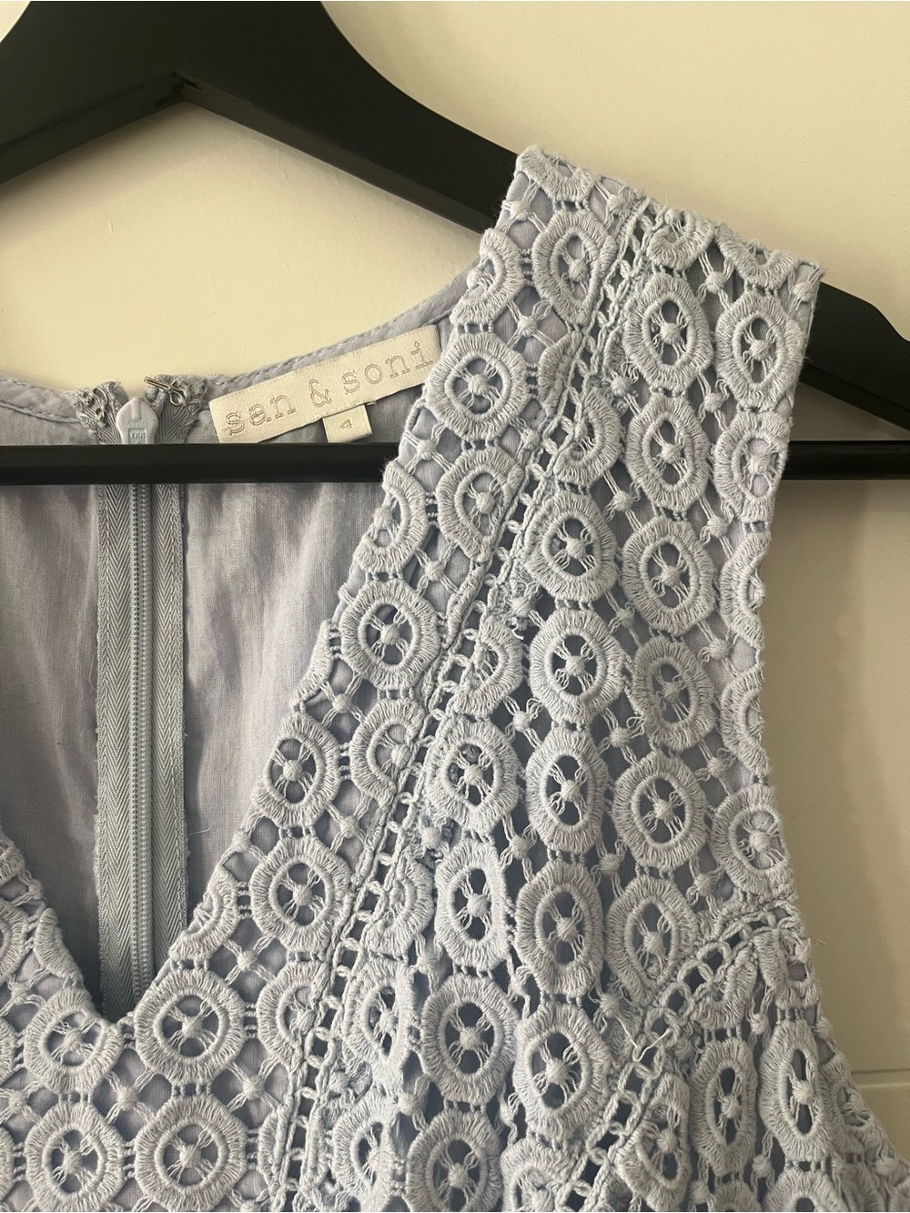 San & Soni Blue Cotton Crochet Lace Fit & Flare Midi Dress Size 4